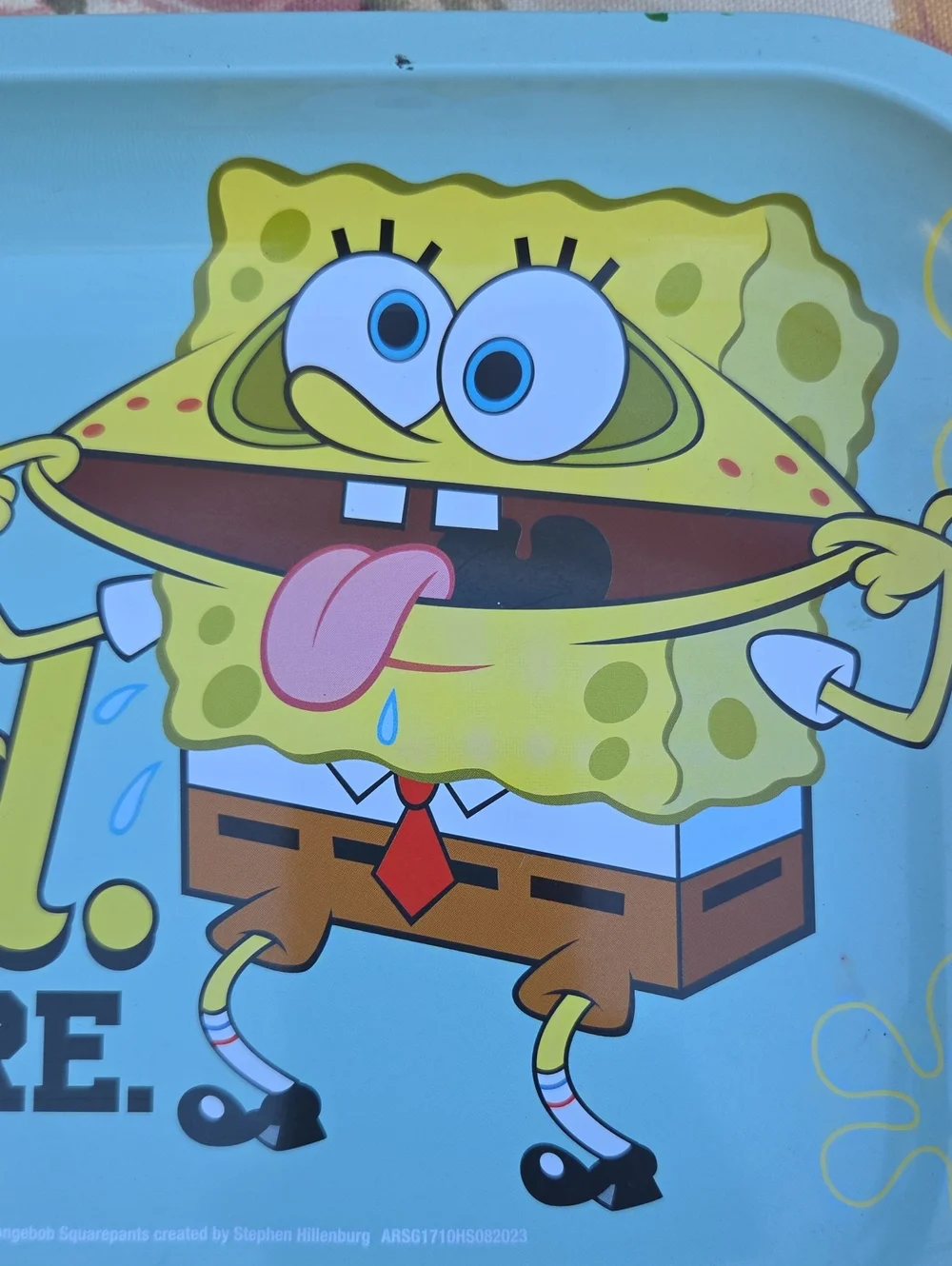 Sponge Bob 'Weird Don't Care' Light Blue Serving Meral Tray 11.5